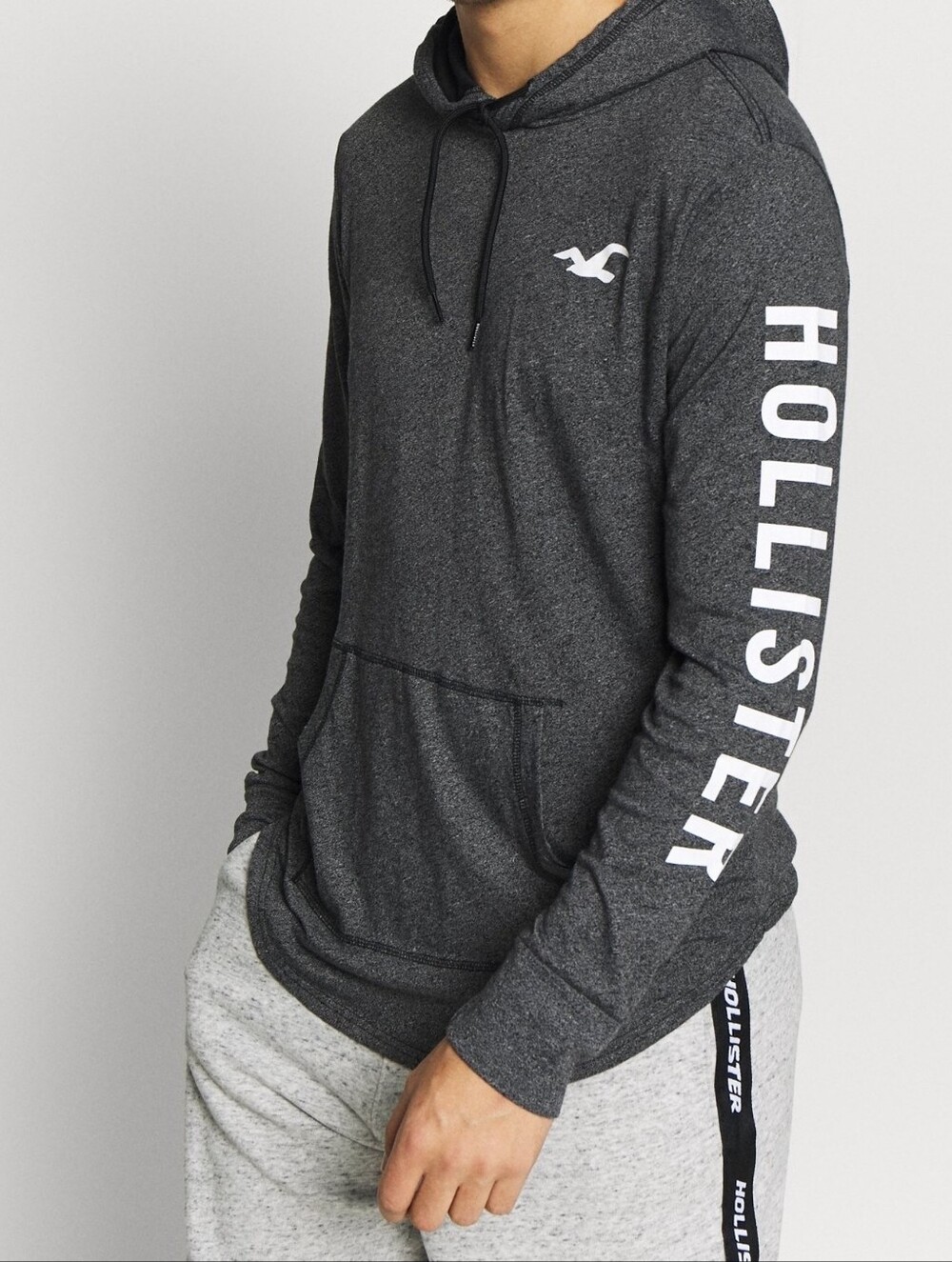Hollister Charcoal Pullover Hoodie with White Logo XS